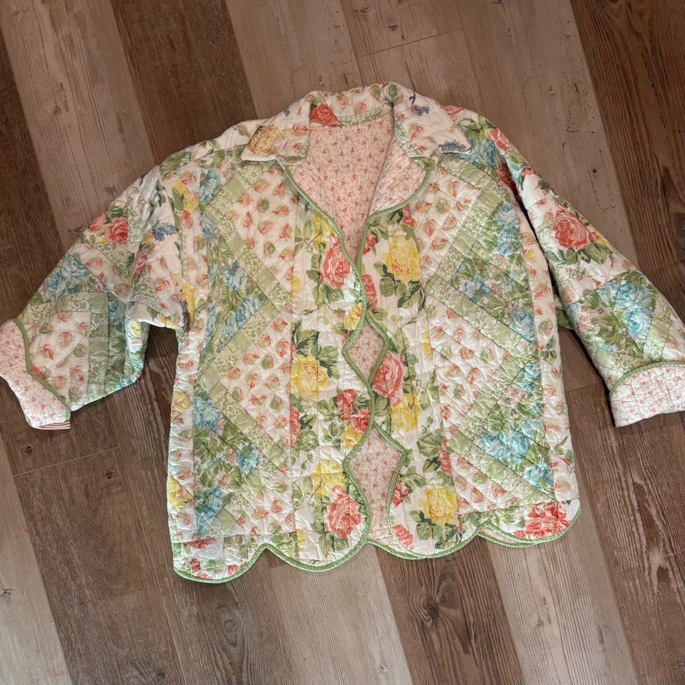 Handmade Floral Patchwork Quilted Jacket-made from a cozy quilt